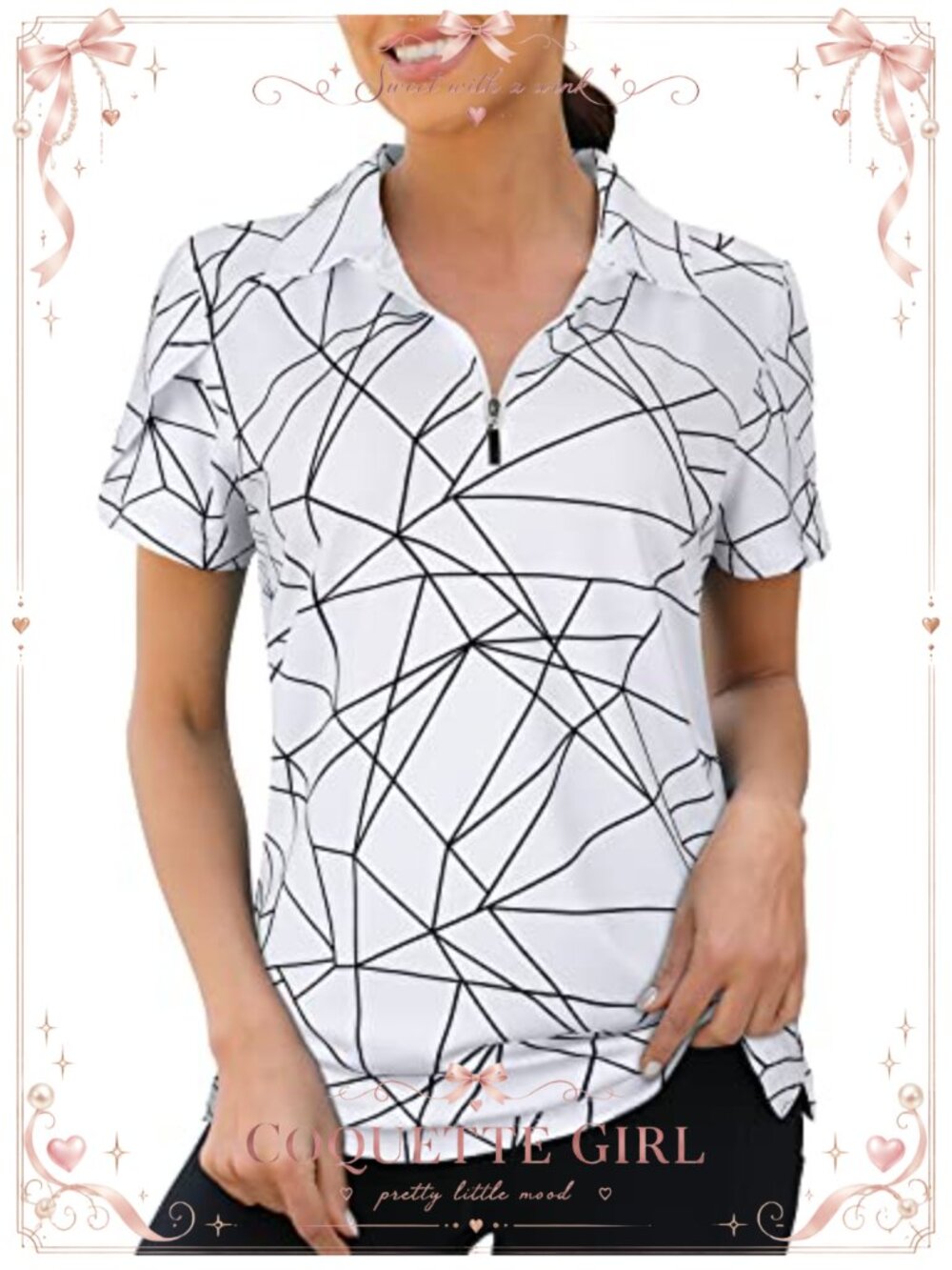 Women's Golf Polo Shirt 1/4 Zip Overlap Short Sleeve Quick Dry Workout Top